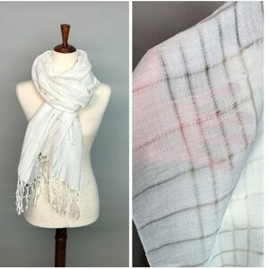 ECHO Large Oblong Scarf Shawl Ivory Acrylic Japan New Vintage 30x80"